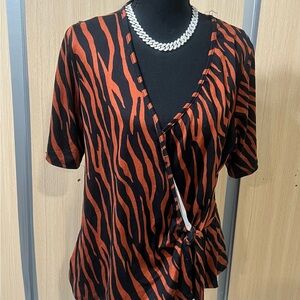 Elegant Black and Orange Zebra Print Blouse